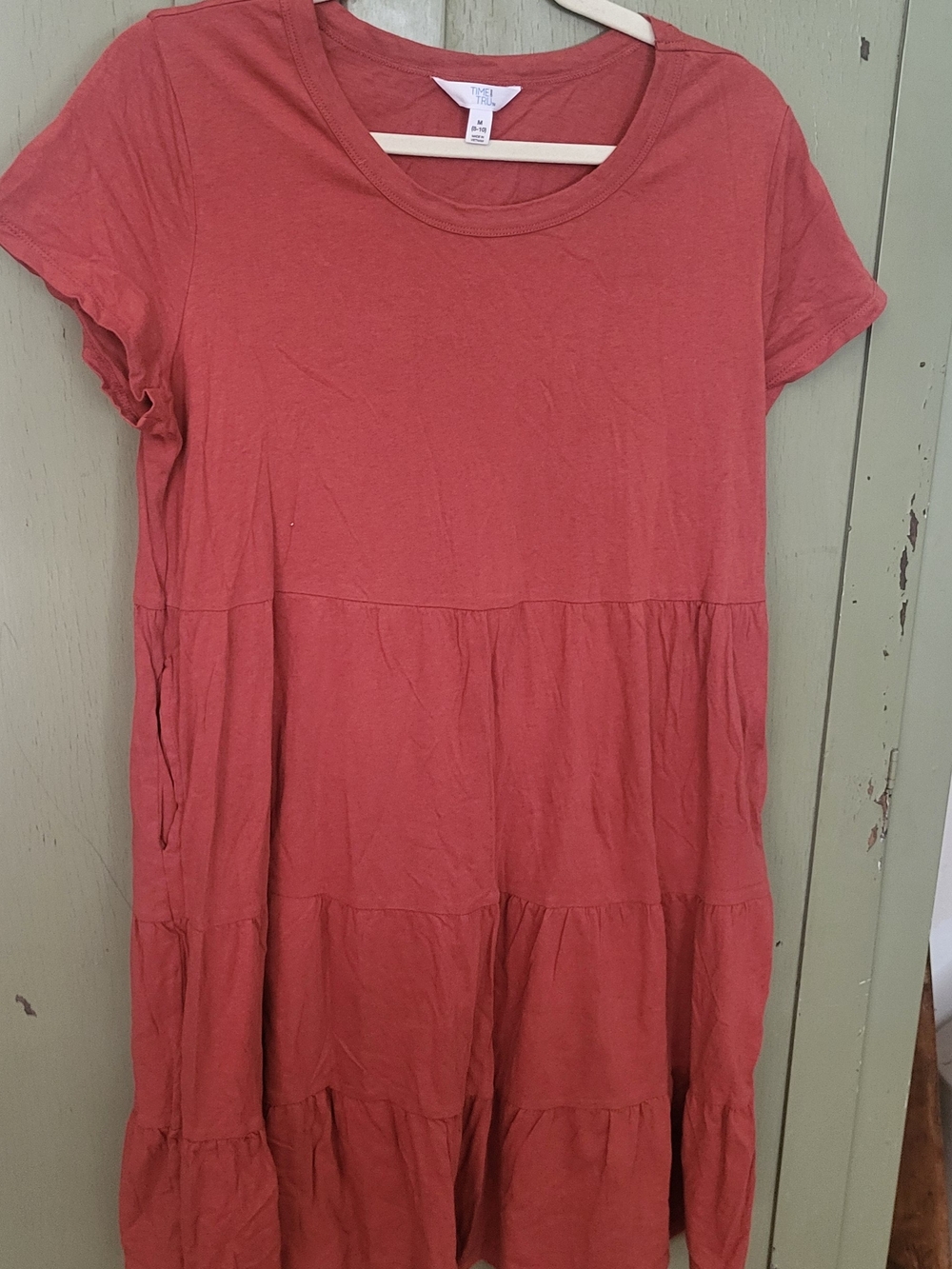 Time and Tru Rust Tiered T-Shirt Dress With Pockets Burnt Orange Medium 8-10
